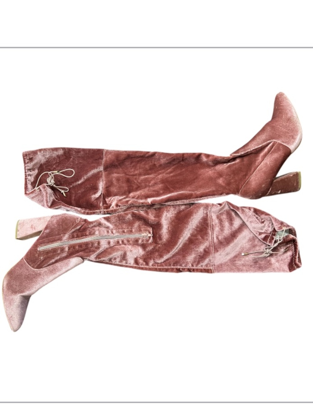 Yoki Pink Velvet Knee High Chunky  Boots Paracord Top Bridget Sz 10 Cottagecore